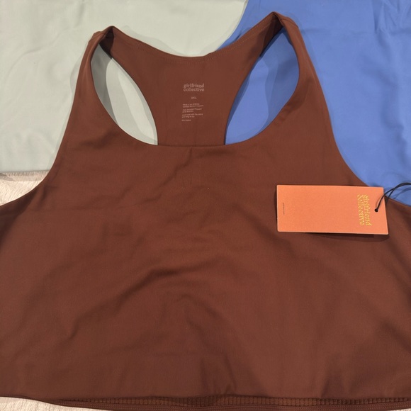 Girlfriend Collective Paloma Racerback Sports Bra Set in Brown and Blue - Picture 2 of 8